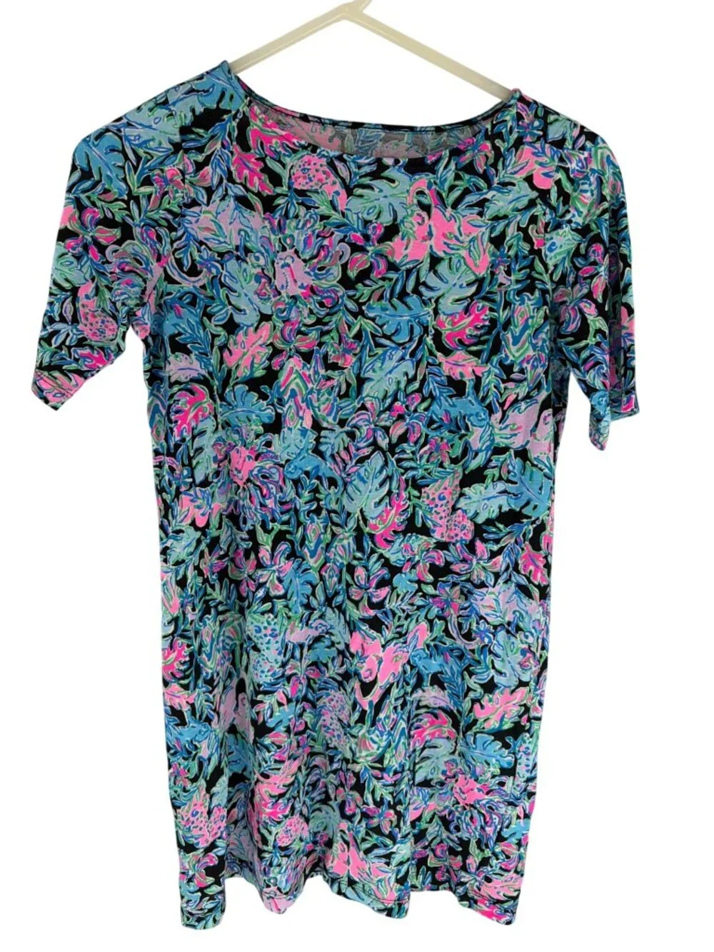 Lilly Pulitzer Girls Mini Marlowe Let's Get Wild Tropical Floral T-Shirt Dress 1